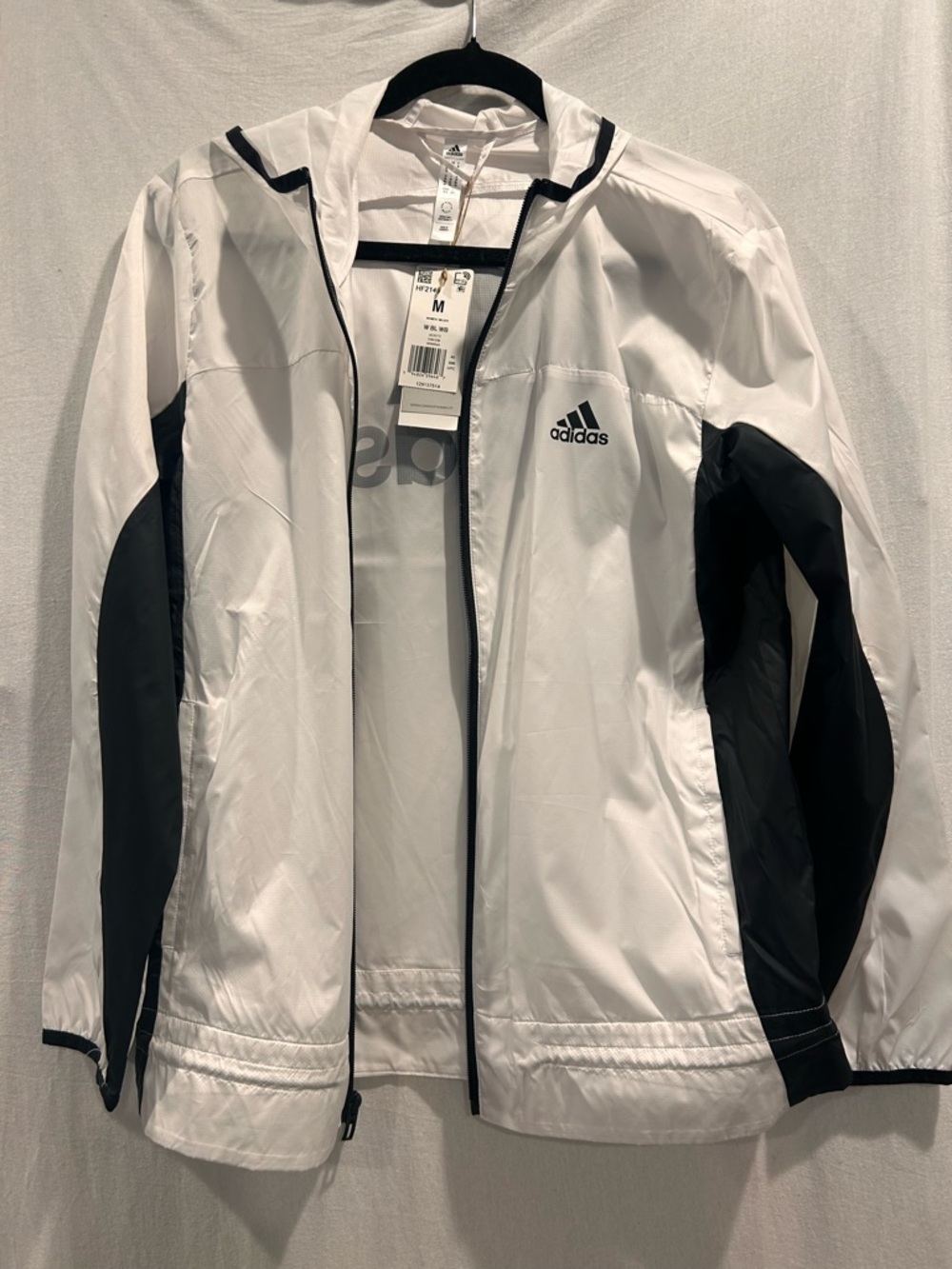 adidas White and Black Hooded Windbreaker Jacket